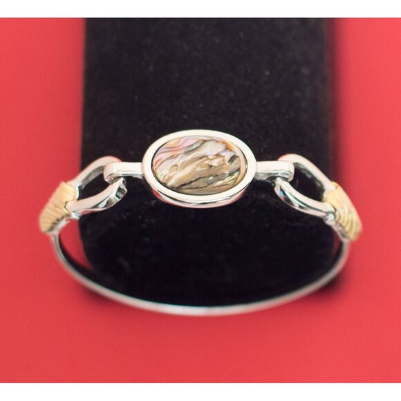Victorian Style Abalone Pendant Linked Bangle Lucky Bracelet By Avon 6.75 inches - Picture 1 of 4